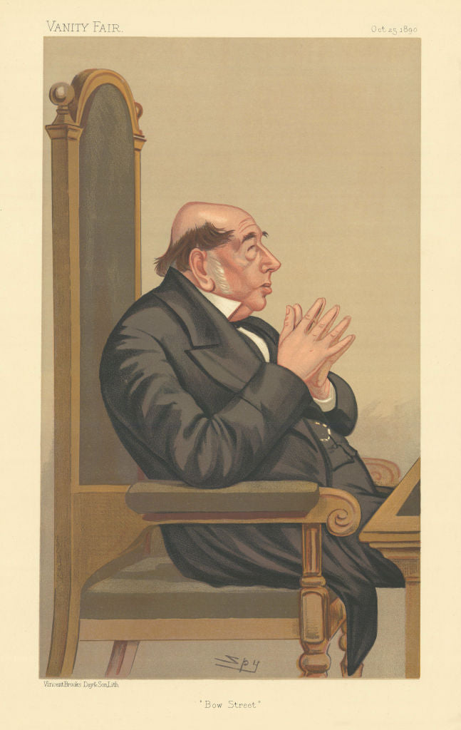 VANITY FAIR SPY CARTOON James Vaughan 'Bow Street' Law Police 1890 old print